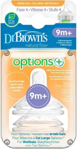 Dr. Brown's - Flesspeen Natural Flow - Fase 4 - 9+ Maanden - Brede Halsfles - 2 Stuks -Babyproducten Winkel 623x1200 1