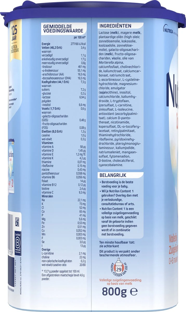 Nutrilon Content 1 - Flesvoeding Vanaf De Geboorte - 800g 9 Nutrilon Content 1 - Flesvoeding Vanaf De Geboorte - 800g - Afbeelding 9