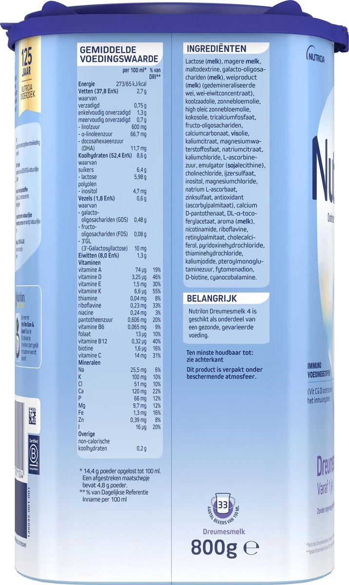 Nutrilon 4 Dreumesmelk – Flesvoeding Vanaf 1 Jaar – 800g 10 Nutrilon 4 Dreumesmelk – Flesvoeding Vanaf 1 Jaar – 800g - Afbeelding 10