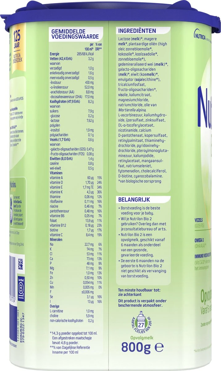 Nutrilon Bio 2 - Opvolgmelk 6-12 Maanden - 800 Gram - IE-ORG-02 4 Nutrilon Bio 2 - Opvolgmelk 6-12 Maanden - 800 Gram - IE-ORG-02 - Afbeelding 4
