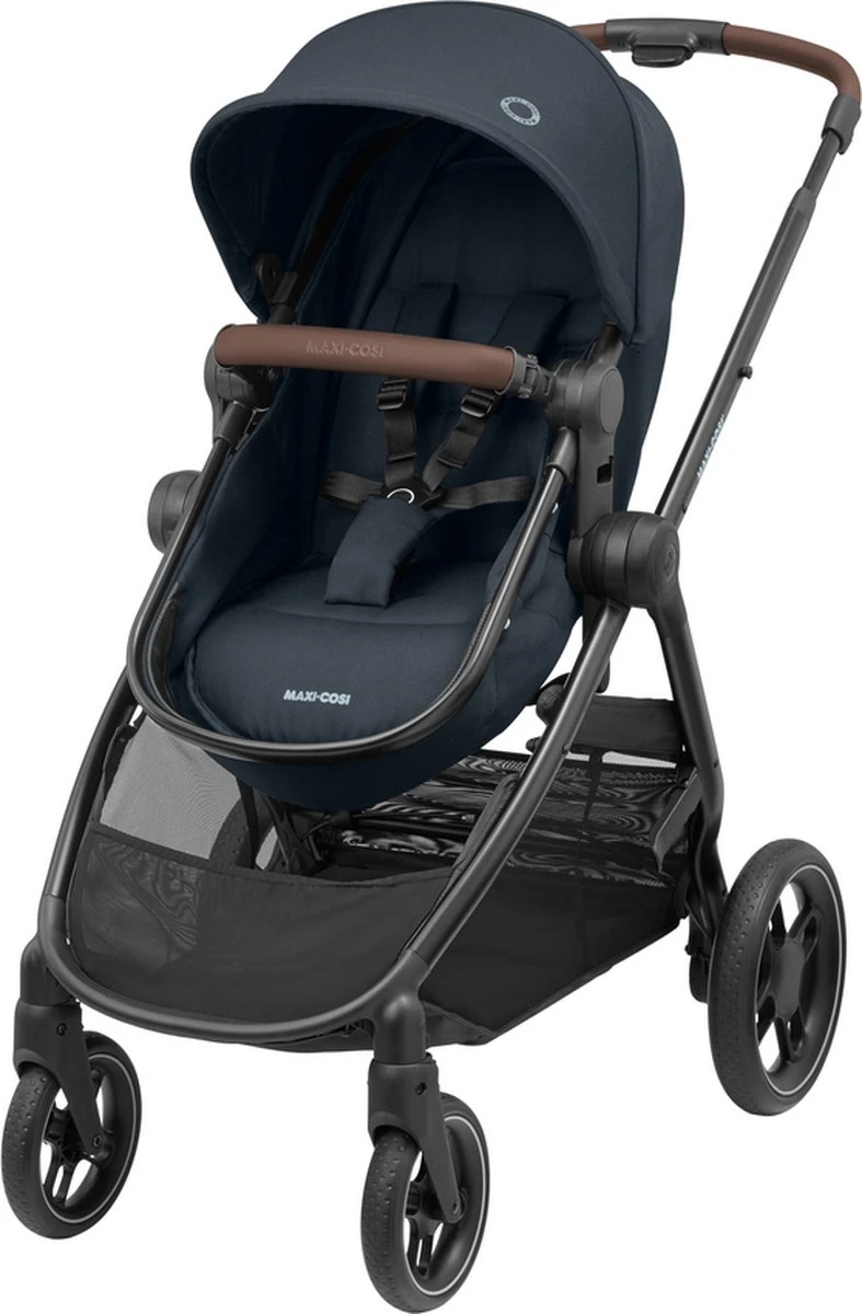 Maxi-Cosi Zelia³ Kinderwagen - Essential Graphite (zwart Frame + Bruin Leer) 1 Maxi-Cosi Zelia³ Kinderwagen - Essential Graphite (zwart Frame + Bruin Leer)