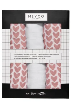 Meyco Knitted Heart Swaddle - 3-pack - Hydrofiel - Pink - 120x120cm -Babyproducten Winkel 800x1200 29