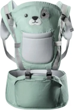 Baby Draagzak - Buik/Rug Babydrager Met Zacht Zitje (0-36 Maanden) - Groene Beer