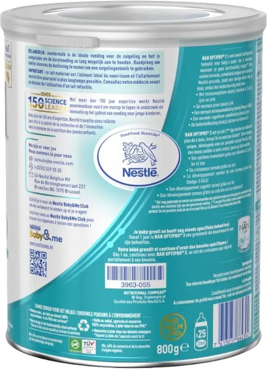 Nestlé - Nan Optipro 2 - Opvolgmelk Vanaf 6 Maanden - Flesvoeding Baby - 1 X 800 Gr 5 Nestlé - Nan Optipro 2 - Opvolgmelk Vanaf 6 Maanden - Flesvoeding Baby - 1 X 800 Gr - Afbeelding 5