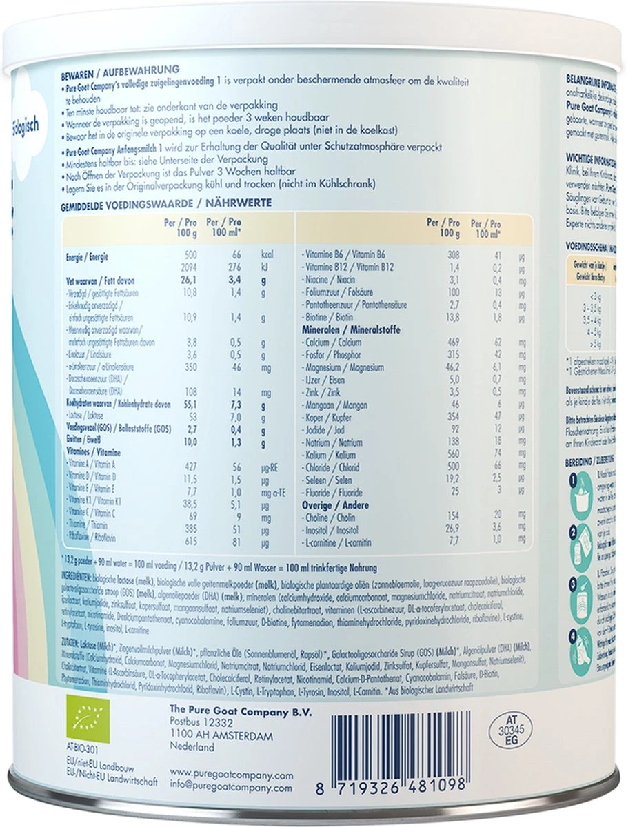Pure Goat Company - Volledige Zuigelingenvoeding 1 - 800 Gram 10 Pure Goat Company - Volledige Zuigelingenvoeding 1 - 800 Gram - Afbeelding 10