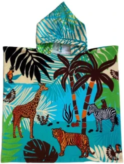 Bad Cape/poncho Voor Kinderen 60 X 120 Cm Microvezel - Bad Poncho's Met Savanne Safari Dieren