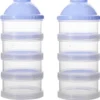 Merkloos Melkpoeder Doseerdoosje - Set Van 2 - BPA Vrij - Blauw - 4 Lagen -Melkpoeder Toren - Babypoeder Bewaarbakje - Reisbox - Dispenser - Poedertoren