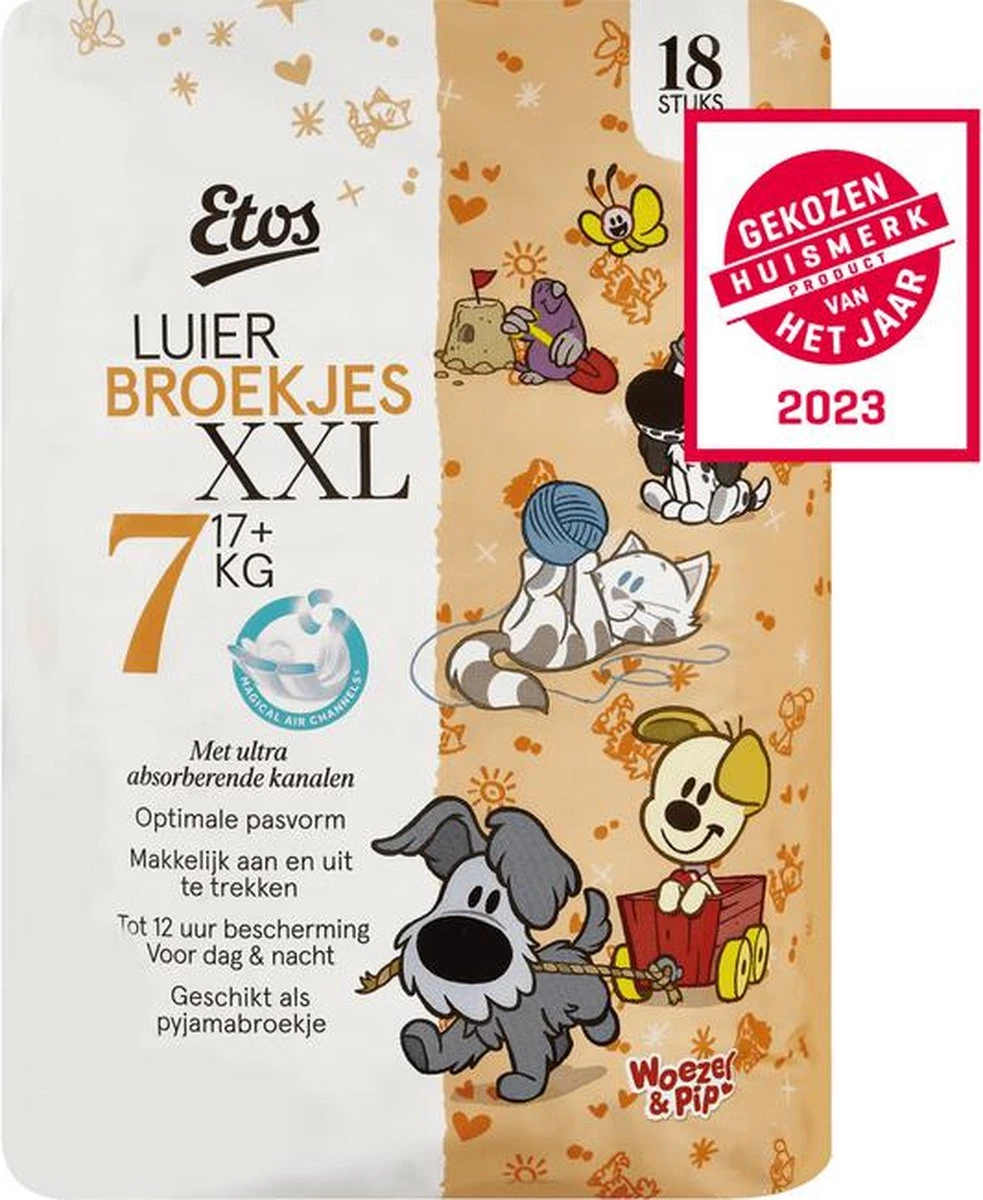 Etos Woezel & Pip Luierbroekjes - XXL - Maat 7 - 17+ Kg - 54 Stuks (3 X 18 Stuks) 1 Etos Woezel & Pip Luierbroekjes - XXL - Maat 7 - 17+ Kg - 54 Stuks (3 X 18 Stuks)