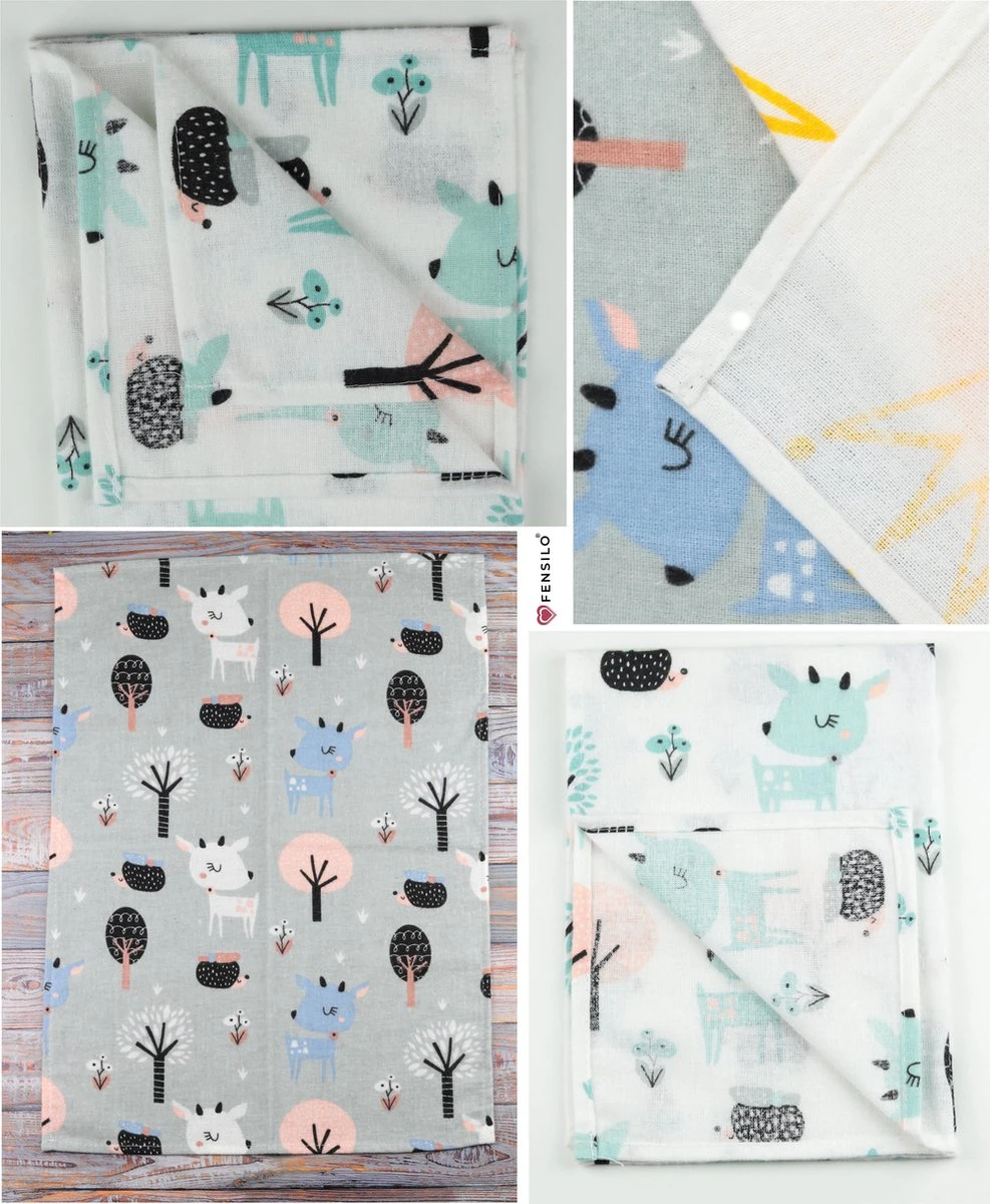 Spuugdoekjes – Monddoekjes – 10 Pack - Flanellen Doeken - Monddoekje 35x50cm – 100% Katoen – Fensilo – Spuugdoek Unisex – Wit – Dieren - Grijs - Flanellen Luiers 2 Spuugdoekjes – Monddoekjes – 10 Pack - Flanellen Doeken - Monddoekje 35x50cm – 100% Katoen – Fensilo – Spuugdoek Unisex – Wit – Dieren - Grijs - Flanellen Luiers - Afbeelding 2