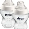 Tommee Tippee Closer To Nature - Zuigflessen - Langzame Uitstroomsnelheid - Anti-colic Ventiel - 260 Ml - Verpakking Van 2 Stuks - Doorzichtig