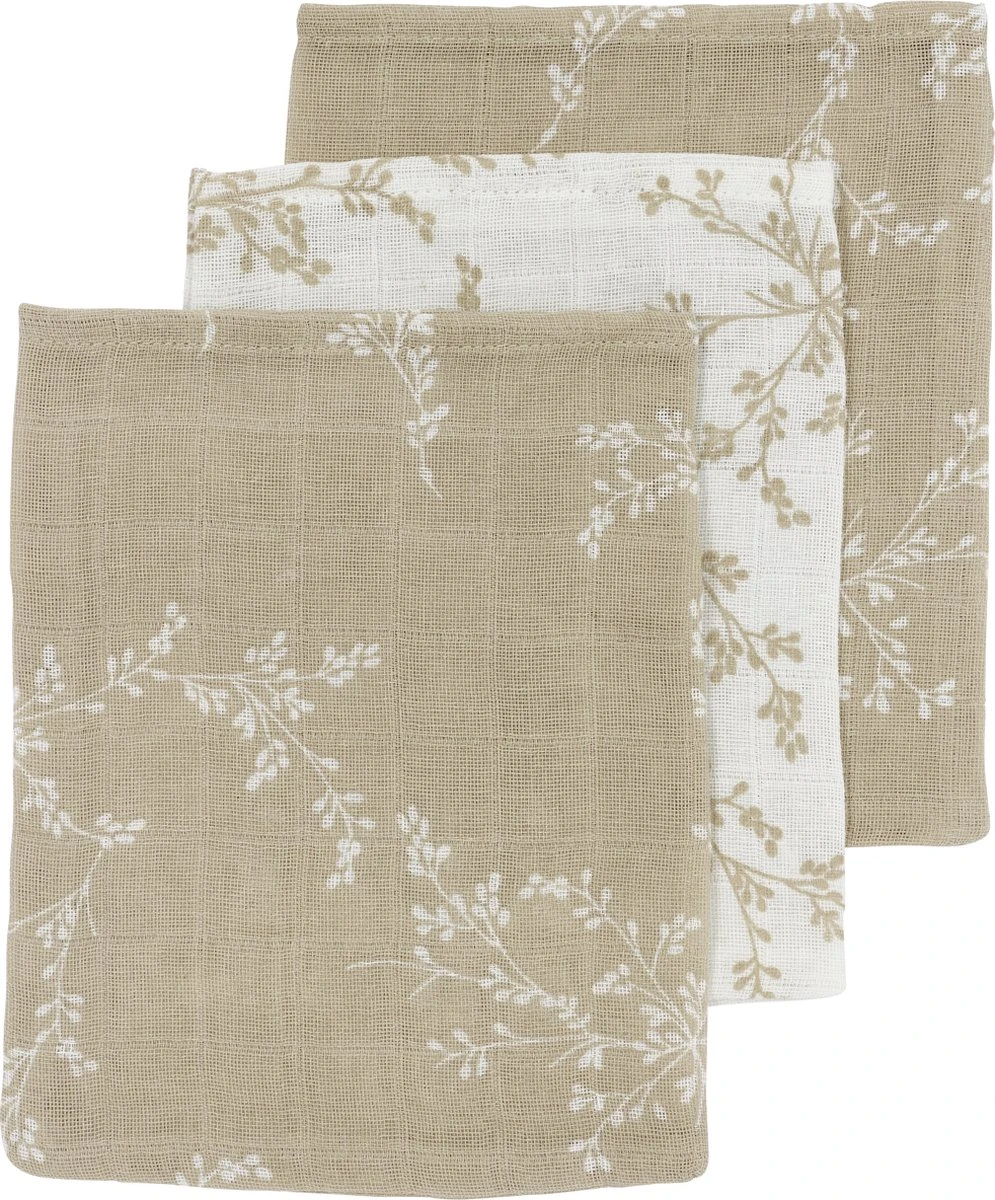 Meyco Branches 3-pack Hydrofiele Washandjes - 20x17 Cm - Sand 1 Meyco Branches 3-pack Hydrofiele Washandjes - 20x17 Cm - Sand
